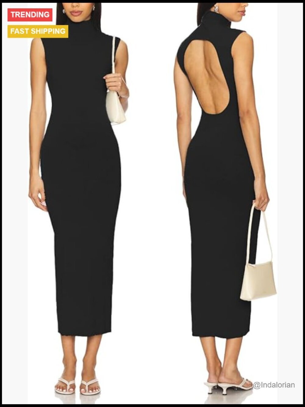 Womens Sleeveless High Neck Backless Bodycon Midi Dress Cocktail Party